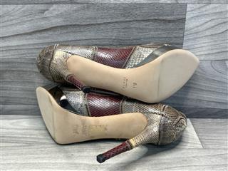 Gucci Metallic Python Embossed Leather Platform Pumps Size 41